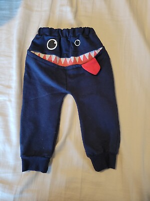 #ad Kids Monster Mouth Pants Toddler Size 6 12months Blue Sweatpant Pockets $3.88