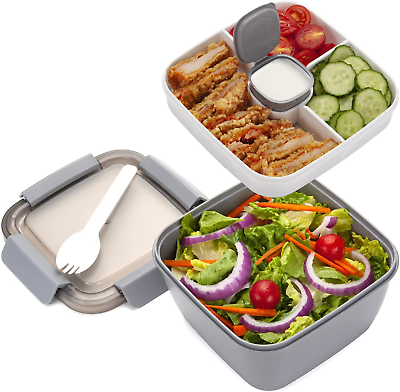 #ad Freshmage Salad Lunch Container to Go 52 Oz Salad Bowls Grey $17.99