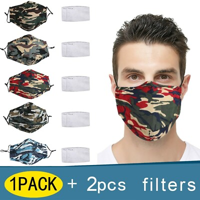 Cotton Face Mask Reusable Washable Camo Mouth Covering with Filter $5.99
