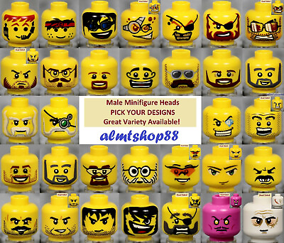 LEGO MALE Minifigure Heads PICK YOUR STYLE Yellow Print Faces Head People $1.79