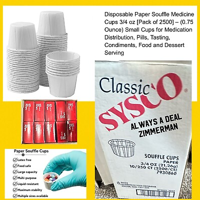 #ad SYSCO SOUFFLÉ CUPS 2500 Paper Medicine Cups 3 4 oz Disposable Food Cups 10 250 $43.69