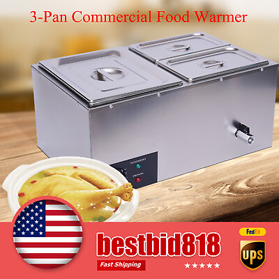 #ad 3 Pan Countertop Food Warmer Buffet Restaurant Commercial Soup Warmer w Lid $97.85