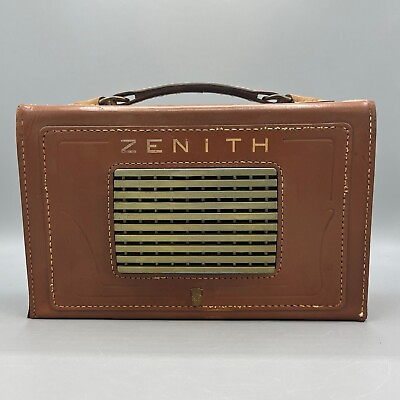 Vintage Zenith Tube Radio Portable Top Grain Leather Case Model Y506L Tested $149.99