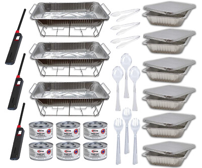 Chafing Dish Buffet Disposable Aluminum Pans Food Serving Utensils 36 Pieces Set $54.99