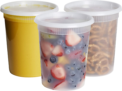 #ad 24 Sets 32 Oz. Plastic Deli Disposable Food Storage Containers with Airtight $30.99