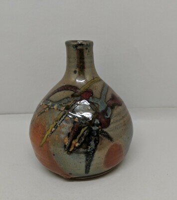 Art Pottery Hand Thrown Vase Signed Bill Wilson Metallic Glaze Paw Print Stamp $21.95