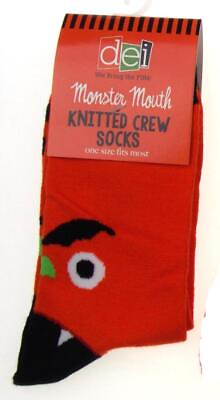 #ad Halloween Monster Mouth Knitted Crew Socks Set 2 Orange Green Carved Pumpkin $9.89