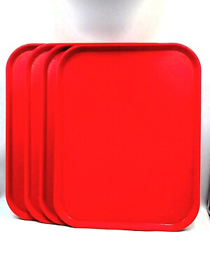#ad #ad 4 Vintage Cambro Red Cafeteria Lunchroom Tray 18x14 in. 1418FF Fast Food Service $28.94
