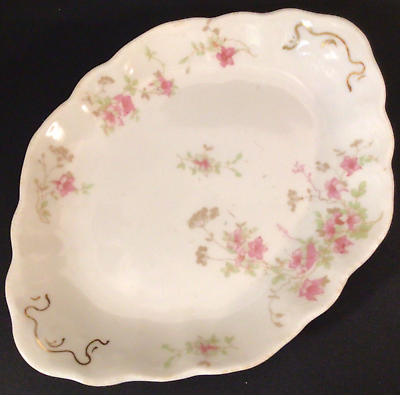 ANTIQUE OPCO SYRACUSE CHINA OVAL DISH SCALLOPED 8quot; PINK FLOWERS 1895 1920 $12.99