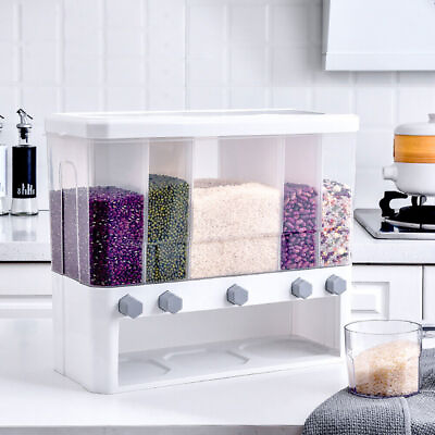 #ad 5 Grid 10kg Cereal Storage Dispenser Kitchen Pantry Rice Grain Dry Container Box $20.19