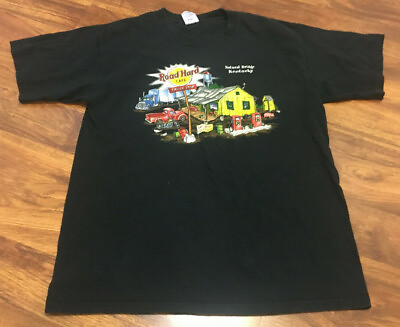 #ad Vintage 90#x27;s Souvenir T Shirt ROAD HARD CAFE Black Size L Natural Bridge Ky $9.99