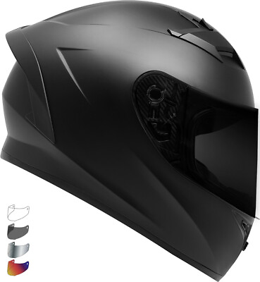 #ad Full Face GDM Venom Motorcycle Helmet DOT Matte Black SHIELD OPTIONS $119.95