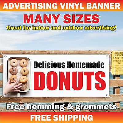 #ad #ad Delicious HOMEMADE DONUTS Advertising Banner Vinyl Mesh Sign food buffet crepes $219.95