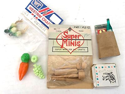 Dollhouse Miniature Lot 7 Vintage Food Kitchen Tools Grocery Bag Pizza $17.99