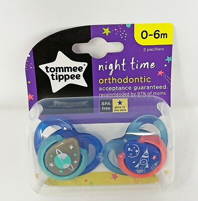 Tommee Tippee Night Time Orthodontic 0 6 M Glow in Dark 2 Pack Pacifier New $13.95