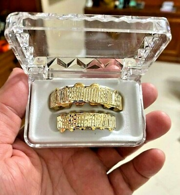 14K Gold GP Mouth Teeth Diamond Cut Studio Pro Grillz Upper Lower Set w Mold Kit $14.99