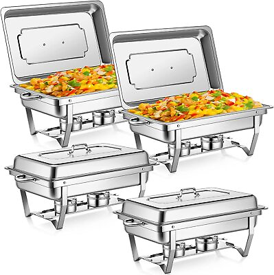 4PCS 8QT Chafing Dish Food Warmer Stainless Steel Buffet Chafer Rectangular $129.89