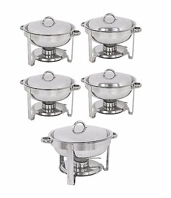 Set of 5 Round 5 Quart Chafing Dish Catering Stainless Steel Banquet Buffet Tray $182.58
