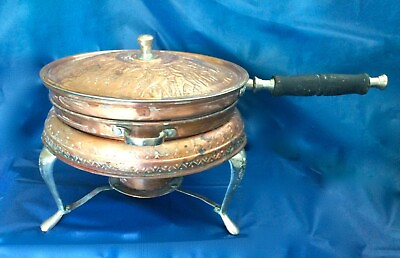 #ad Vintage 70s Ornate COPPER CHAFING DISH • Fondue Warming Stand $29.00