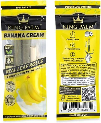 #ad #ad King Palm Flavors Mini Size Cones 2 Rolls Terpene Infused Organic Banana Roll $4.49