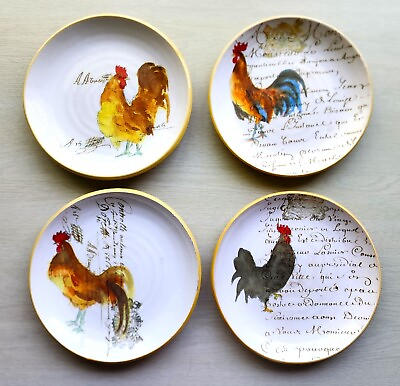 #ad PLATES WILLIAMS SONOMA ROOSTERS POTTERY SALAD LUNCHEON MADE IN ITALY 9quot; DIAMETER $52.80