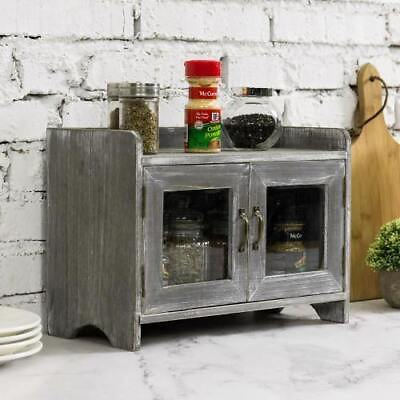 Gray Whitewashed Wood Kitchen Bathroom Countertop Cabinet with Glass Windows $54.99
