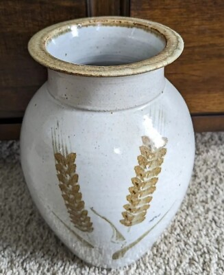 #ad #ad Studio Art Pottery Stoneware Vase Brown Yellow Wheat MCM Hand Thrown Marked $17.50