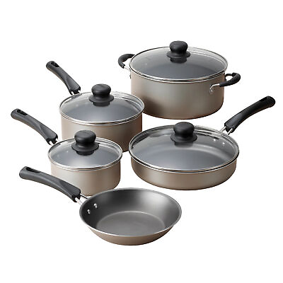 #ad 9 Piece Cookware Set Non stick Pot amp; Pan Set w Lids Kitchen CookingChampagne $26.67