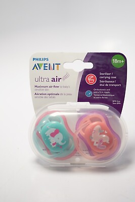 #ad 2 pk Philips Avent Ultra Air Pacifiers Coral Green 18m New in Case $9.99