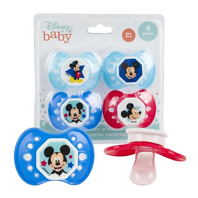 #ad Disney Baby Boy Mickey Mouse 4 Piece Orthodontic Pacifiers BPA Free FD51168 $7.99