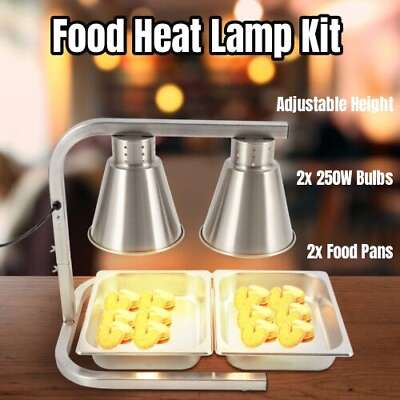 #ad Dual Bulb Heat Lamp Food Warmer Commerial Fry Warmer Dual Pan Food Warming Set $93.00