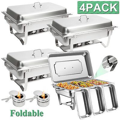 #ad 4 Pack Stainless Steel Chafer Chafing Dish Sets Catering Food Warmer 8 QT 3 Pans $118.59