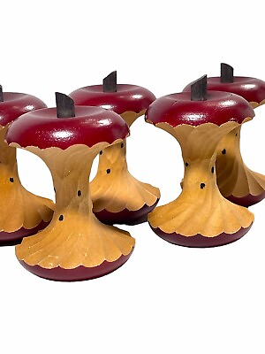 Carved Wooden Apple Cores Decorative Fruit Food Shelf Decor Lot Of 8 $29.00