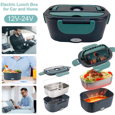 #ad 12 24V 110V Portable Food Warmers Electric Heater Lunch Box Car Power Grey Green $34.45