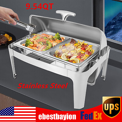 #ad 9.54QT Stainless Steel 2 Pans Buffet Chafing Dish Set Roll Top Food Warmer New $112.35