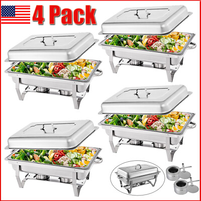 4 PACK CATERING STAINLESS STEEL CHAFER CHAFING DISH SETS 8 QT FULL SIZE BUFFET $128.58