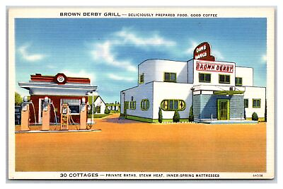 #ad #ad BROWN DERBY GRILL GAS STATION EVANSVILLE INDIANA LINEN ADVERTISING UNP nice $5.00
