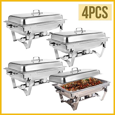 #ad 1 4 PACK FULL SIZE CATERING STAINLESS STEEL CHAFER CHAFING DISH SETS 8 QT BUFFET $40.25