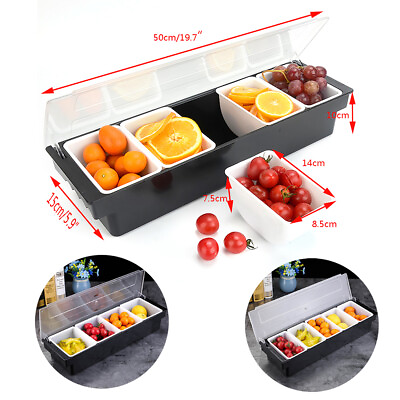 5Tray Condiment Dispenser Chilled Server Caddy Food Tray Salad Bar Countertop US $22.80