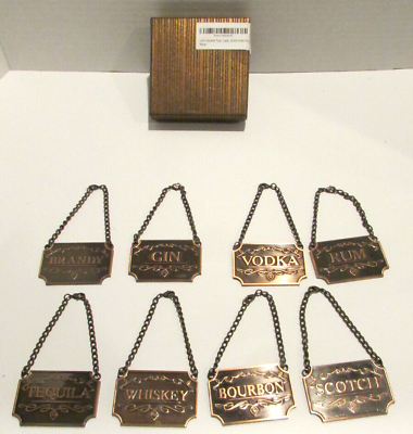#ad Decanter Tags w Chains Kitchen Wine Cellar Decoration Bar Bronze 8 Total NWT $46.75