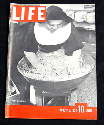 #ad LIFE MAGAZINE AUGUST 2 1937 SISTER MAKING SALAD COVER $24.95