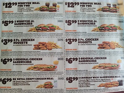 Burger King Set Of 10 Coups Expires 11 12 2023 $2.95