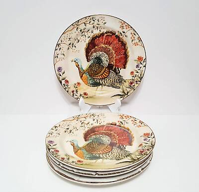#ad NEW RARE Pottery Barn Set of 4 Botanical Harvest Turkey Dinner Plates 10.75quot; $175.99
