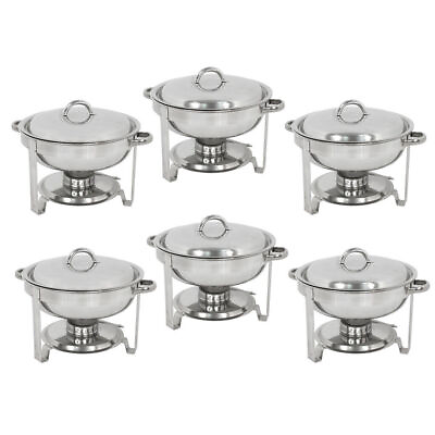 6PCS Round Chafing Dish Stainless Steel Tray Buffet Catering Warming Trays 5QT $214.58