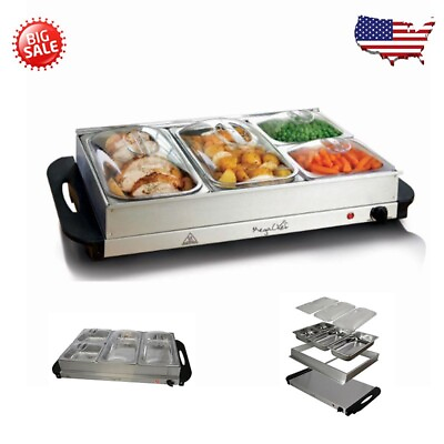 4 Section Buffet Server Food Warmer 4 Removable Sectional Trays Stainless Steel $39.99