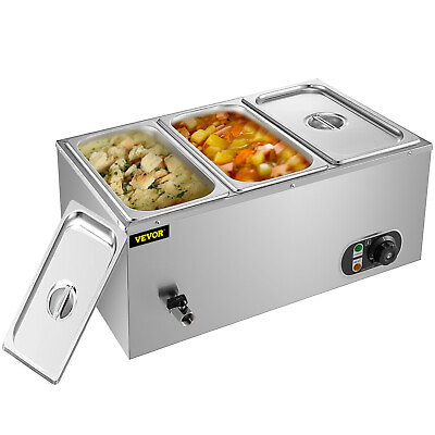 VEVOR 3 Pan Food Warmer Commercial Bain Marie Steam Table Wet Heat 16Qt 1200W $117.99