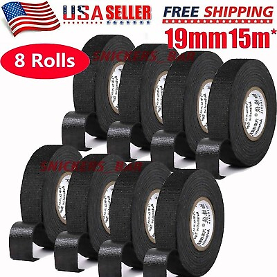 #ad 8 Rolls Cloth Tape Wire Electrical Wiring Harness Car Auto SUV truck 19mm*15m $13.99