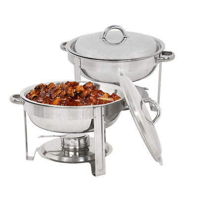 #ad 2 Pack Buffet Catering Stainless Steel Chafer Round Chafing Dish Party Pack 5Qt $62.58
