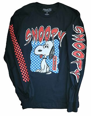 New Men#x27;s Peanuts Snoopy Retro Vintage Long Sleeve Black Cartoon T Shirt Tee $12.00