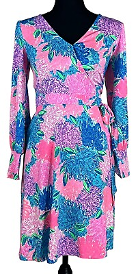 #ad #ad NEW Lily Pulitzer Rosalinda Wrap Dress Beach House Blooms XS S Bright Pink Women $54.90